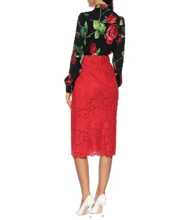 Shop Dolce & Gabbana Floral-lace Skirt In Red