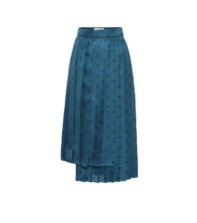 Shop Fendi Karligraphy Silk Twill Midi Skirt In Blue