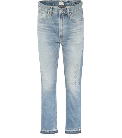 Shop Citizens Of Humanity Dree High-waisted Cropped Cotton Jeans In Blue