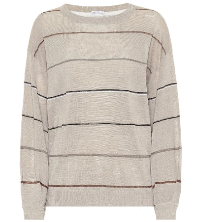 Shop Brunello Cucinelli Striped Linen-blend Sweater In Beige