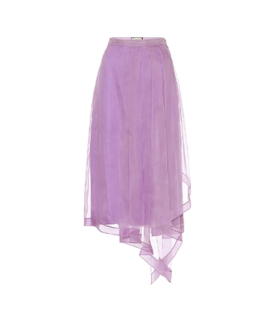 Shop Gucci Silk Midi Skirt In Purple