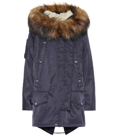 Shop Burberry Faux Fur-trimmed Parka In Blue