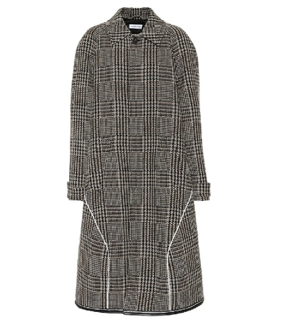 Shop Balenciaga Houndstooth Wool-blend Coat In Brown