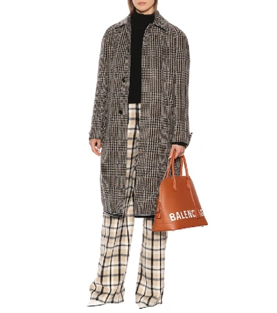 Shop Balenciaga Houndstooth Wool-blend Coat In Brown