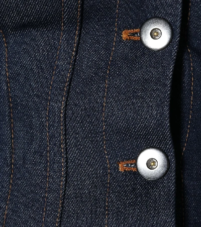 Shop Matthew Adams Dolan Off-the-shoulder Denim Jacket In Blue