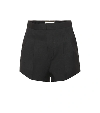 Shop Saint Laurent Virgin Wool High-rise Shorts In Black