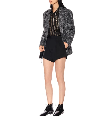 Shop Saint Laurent Virgin Wool High-rise Shorts In Black