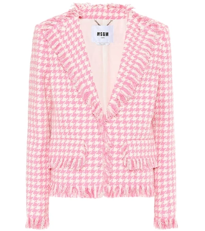Shop Msgm Houndstooth Tweed Blazer In Pink