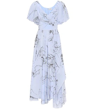 Shop Alexander Mcqueen Printed Silk Midi Dress In Blue
