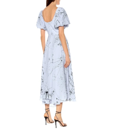 Shop Alexander Mcqueen Printed Silk Midi Dress In Blue