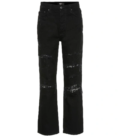 Shop Amiri Embellished High-rise Straight Jeans In Black