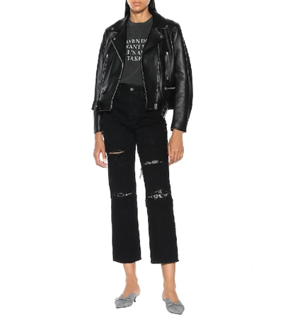 Shop Amiri Embellished High-rise Straight Jeans In Black