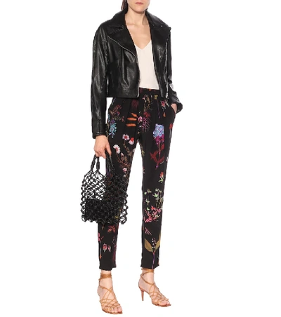 Shop Stella Mccartney Floral High-rise Slim Silk Pants In Black