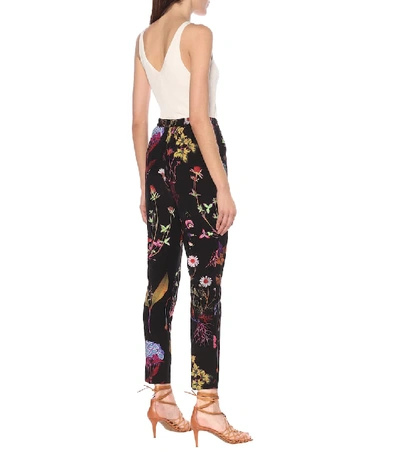 Shop Stella Mccartney Floral High-rise Slim Silk Pants In Black