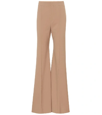 Shop Chloé Stretch-wool High-rise Flared Pants In Brown