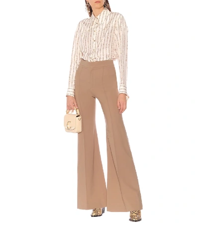 Shop Chloé Stretch-wool High-rise Flared Pants In Brown
