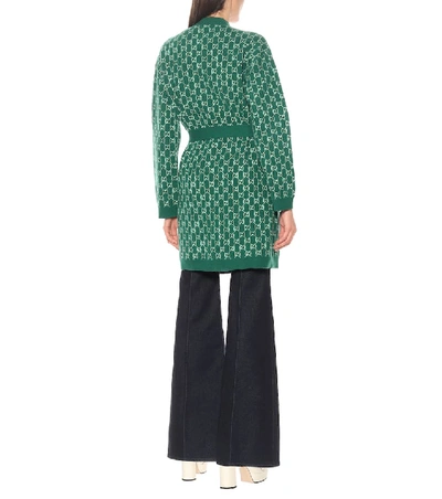 Shop Gucci Gg Jacquard Wool Cardigan In Green