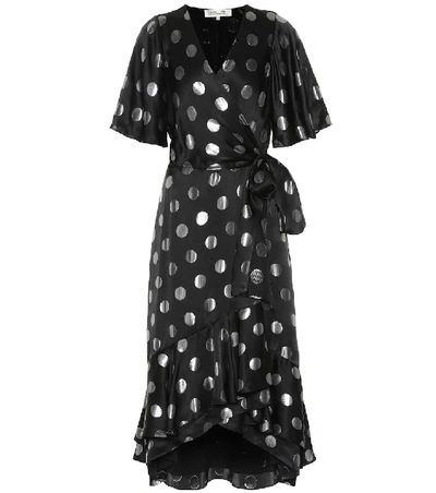 Shop Diane Von Furstenberg Sareth Polka-dot Silk-blend Dress In Black