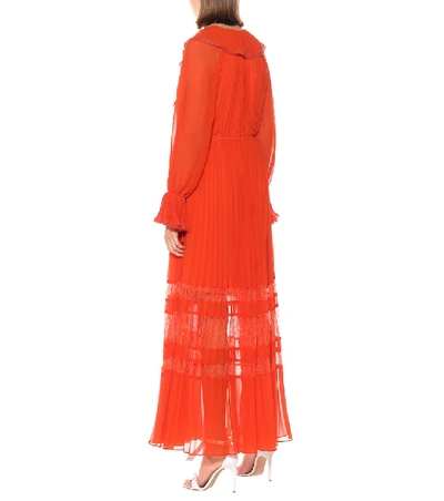 Shop Self-portrait Ruffled Chiffon Maxi Dress In Orange