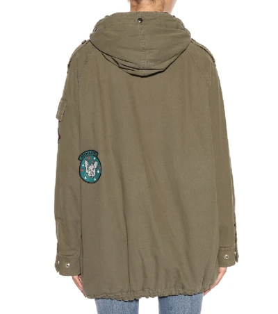 Shop Saint Laurent Cotton Parka With Appliqués In Green