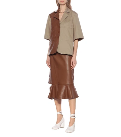 Shop Rokh Leather And Cotton Shirt In Beige