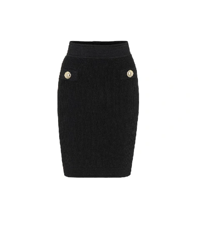 Shop Balmain High-rise Ribbed-knit Miniskirt In Black