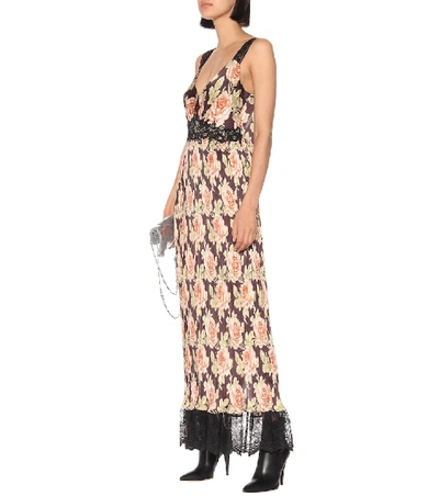 Shop Rabanne Floral And Lace Maxi Dress In Black