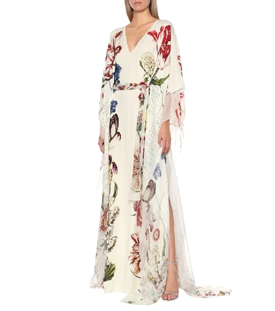 Shop Oscar De La Renta Floral Silk Gown In White