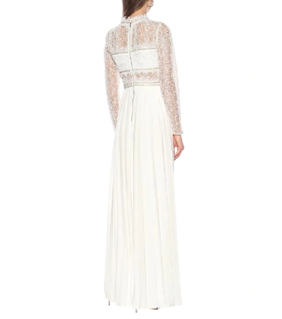 Shop Self-portrait Embellished Lace Maxi Dress In White