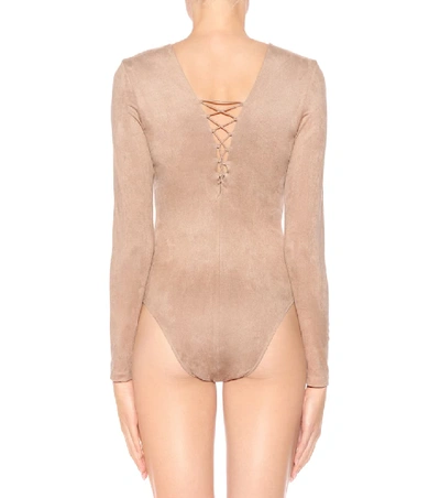 Shop Alexander Wang T Lace-up Bodysuit In Beige