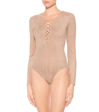 Shop Alexander Wang T Lace-up Bodysuit In Beige