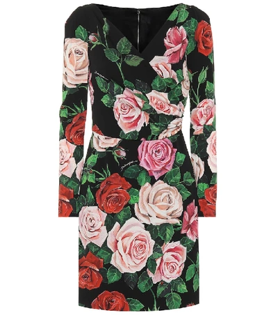 Shop Dolce & Gabbana Floral-printed Silk Dress In Black