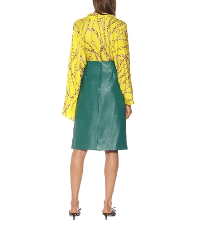Shop Balenciaga Leather Midi Skirt In Green