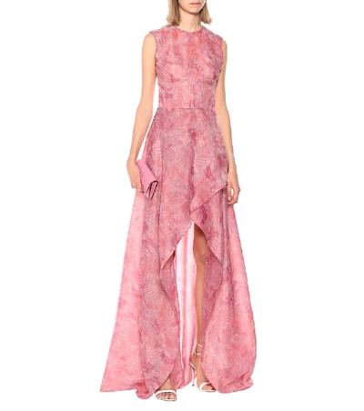 Shop Costarellos Printed Silk-blend Dress In Pink