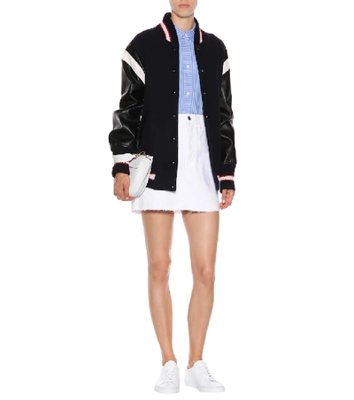 Shop Stella Mccartney Appliquéd Wool Bomber Jacket In Black