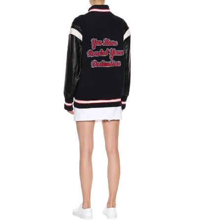 Shop Stella Mccartney Appliquéd Wool Bomber Jacket In Black