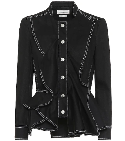 Shop Alexander Mcqueen Cotton Peplum Jacket In Black