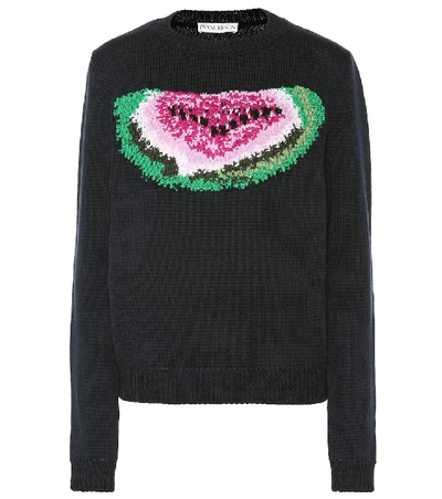 Shop Jw Anderson Embroidered Watermelon Wool Sweater In Blue