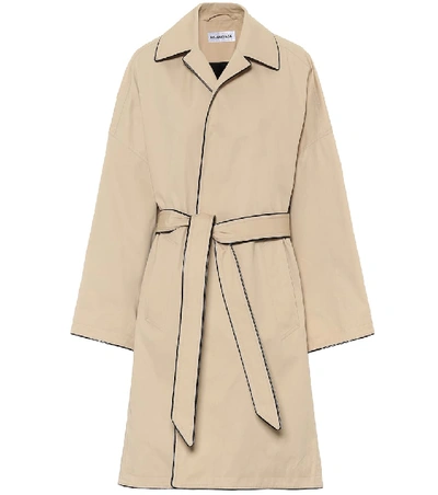 Shop Balenciaga Belted Cotton-twill Coat In Beige