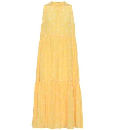 Shop Asceno Polka-dot Silk Crêpe Midi Dress In Yellow