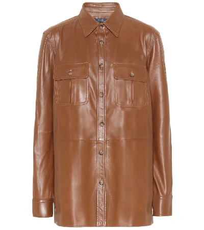 Shop Polo Ralph Lauren Leather Shirt In Brown