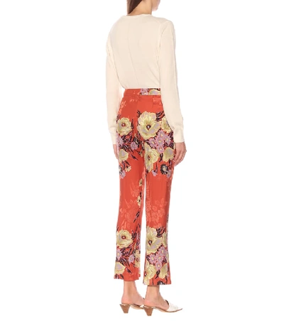 Shop Etro Mid-rise Silk-blend Bootcut Pants In Orange