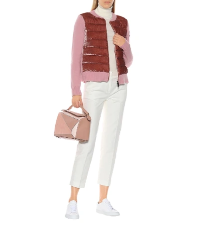 Shop Moncler Wool And Cashmere-blend Cardigan In Pink