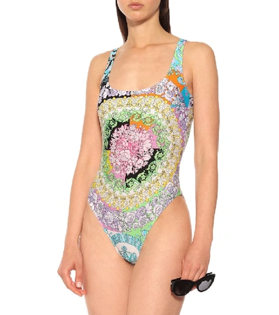 Shop Versace Floral-printed Swimsuit In Multicoloured