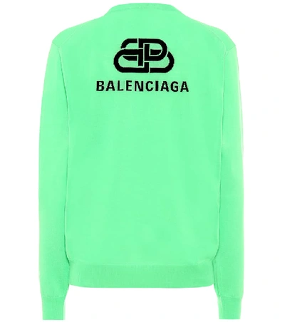 Shop Balenciaga Bb Mode Virgin Wool Sweater In Green