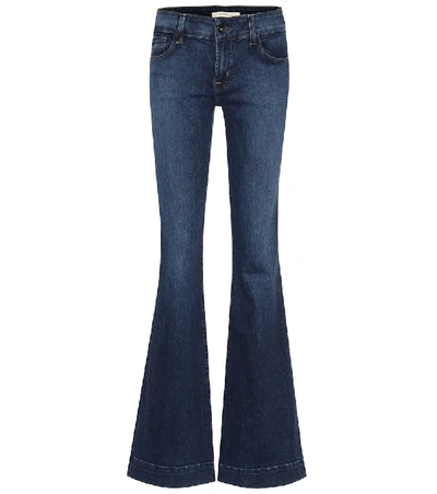 Shop J Brand Lovestory Low-rise Flared Jeans In Blue