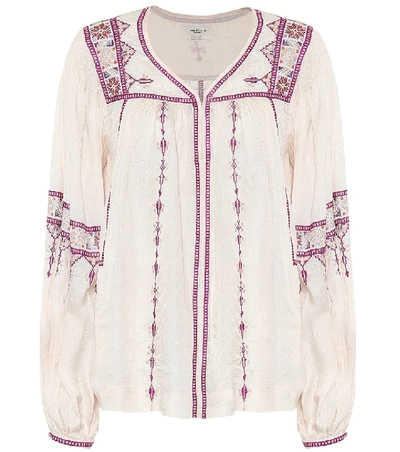 Shop Isabel Marant Étoile Tosca Embroidered Silk Blouse In Beige