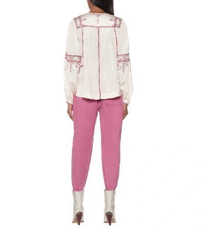 Shop Isabel Marant Étoile Tosca Embroidered Silk Blouse In Beige
