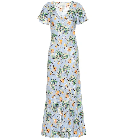 Shop Etro Floral Silk-blend Maxi Dress In Blue