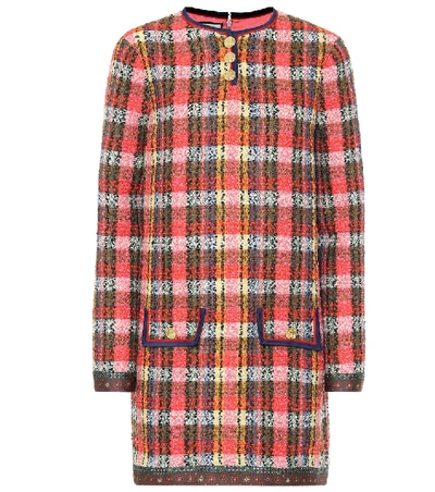 Shop Gucci Checked Wool-tweed Minidress In Red